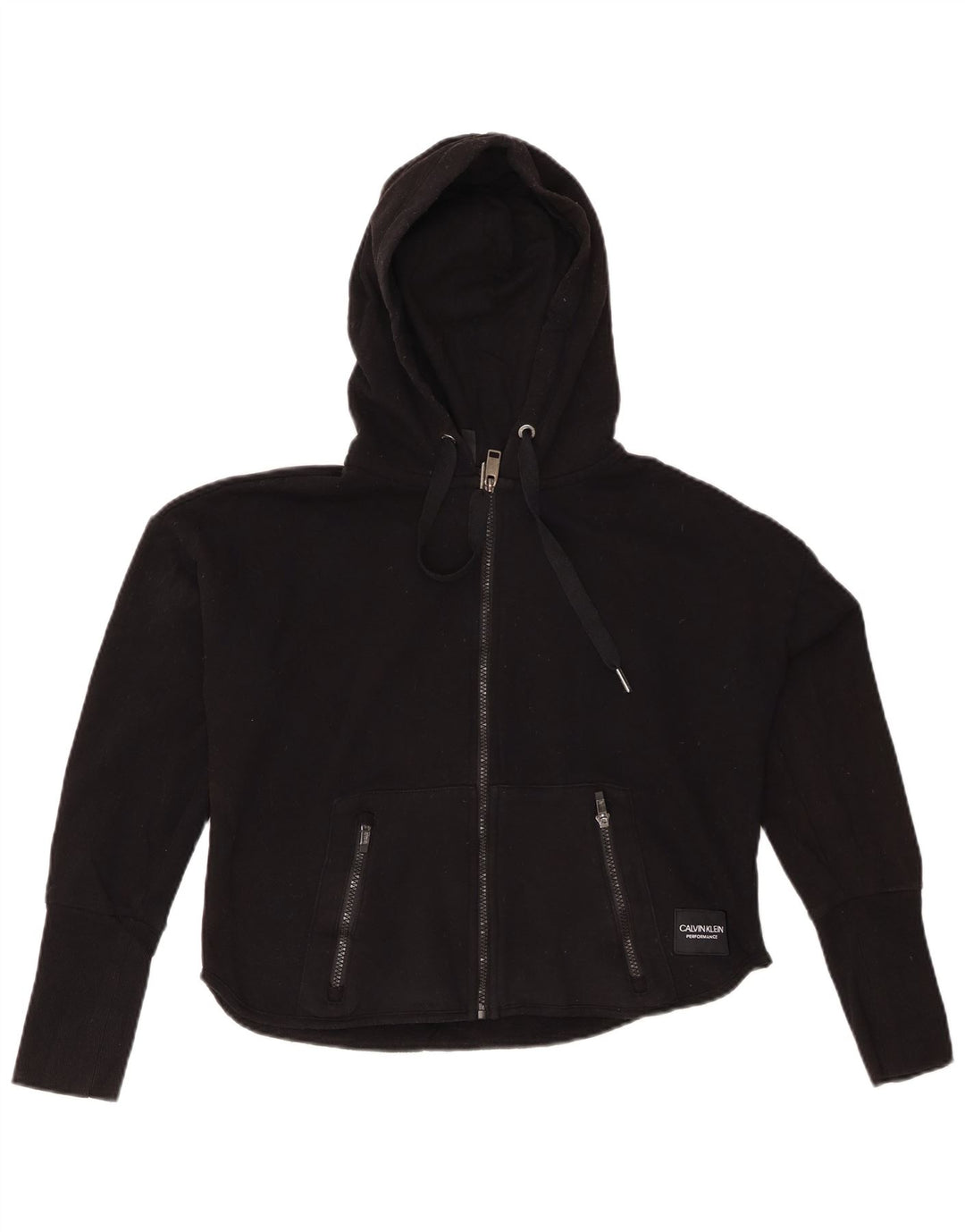 CALVIN KLEIN Damen-Pullover mit übergroßem grafischem Reißverschluss und Kapuze, Gr. 10, Größe S, Schwarz