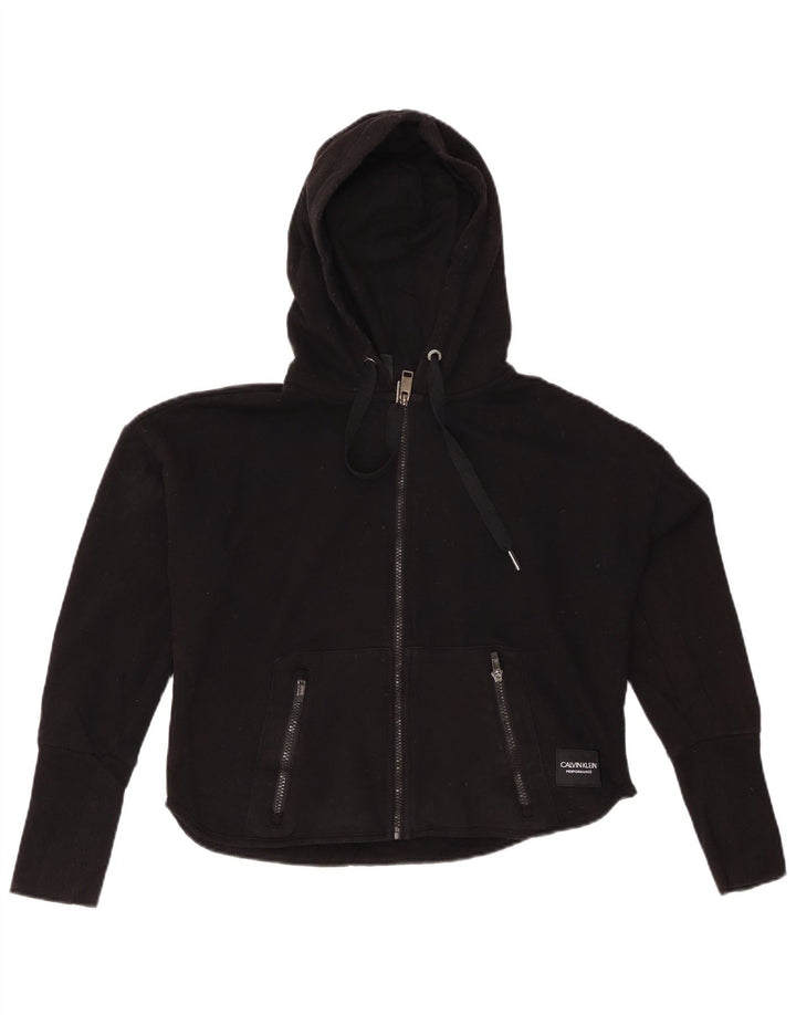 CALVIN KLEIN Damen-Pullover mit übergroßem grafischem Reißverschluss und Kapuze, Gr. 10, Größe S, Schwarz