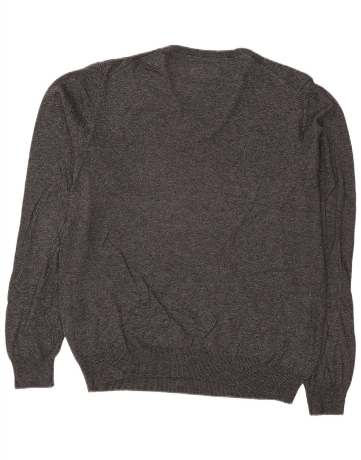 Marks & Spencer Herren-Pullover mit normaler Passform und V-Ausschnitt aus mittelgrauer Baumwolle