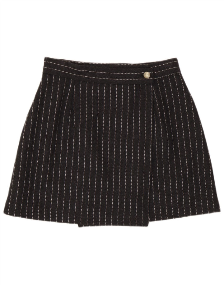 Vintage Damen Mini Wickelrock IT 44 Medium W28 Grau gestreifte Viskose
