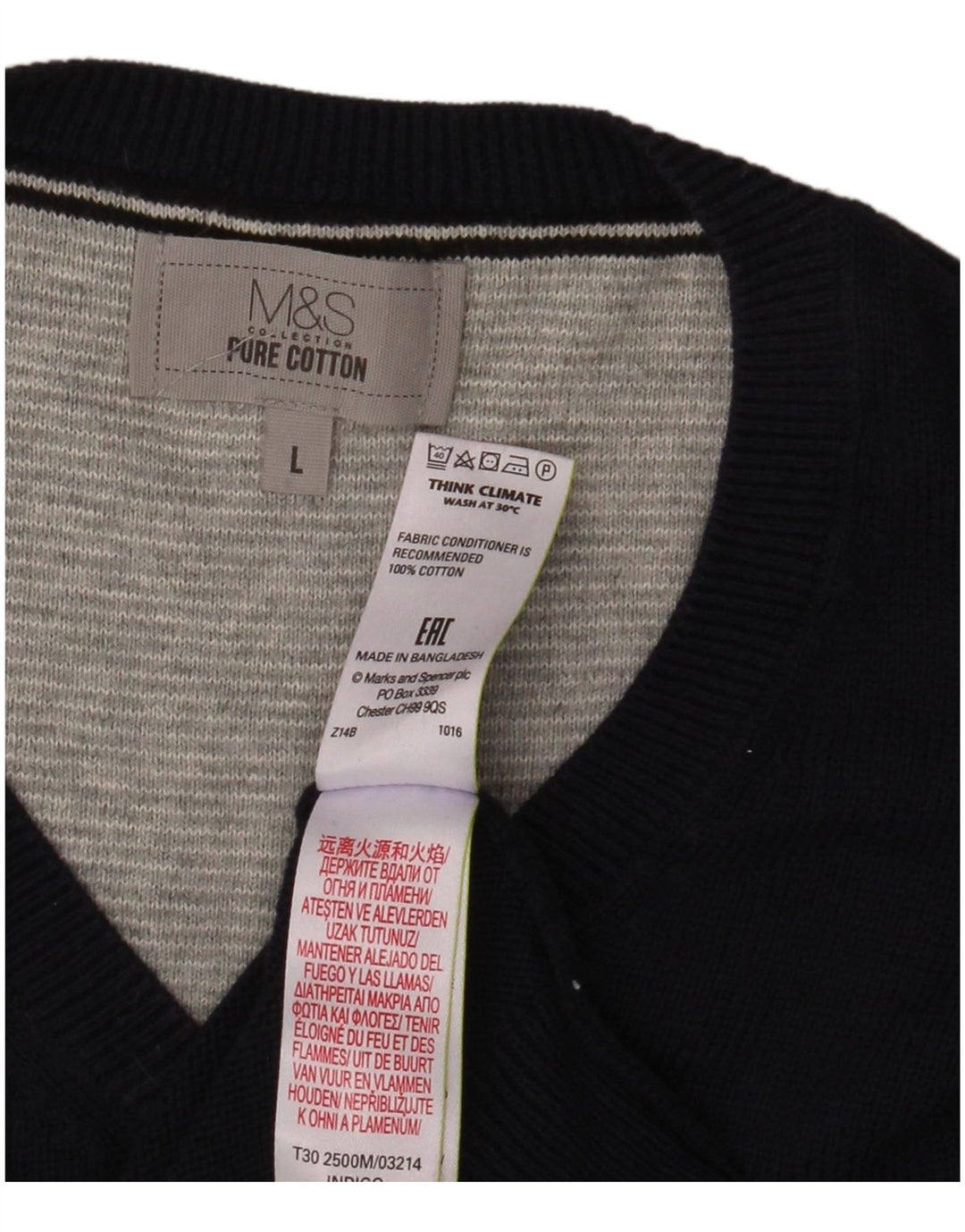 Marks & Spencer Herren-Pullover mit V-Ausschnitt, groß, marineblaue Baumwolle