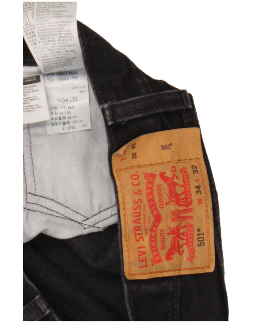 Levi's Herren 501 Straight Jeans W34 L32 Schwarze Baumwolle