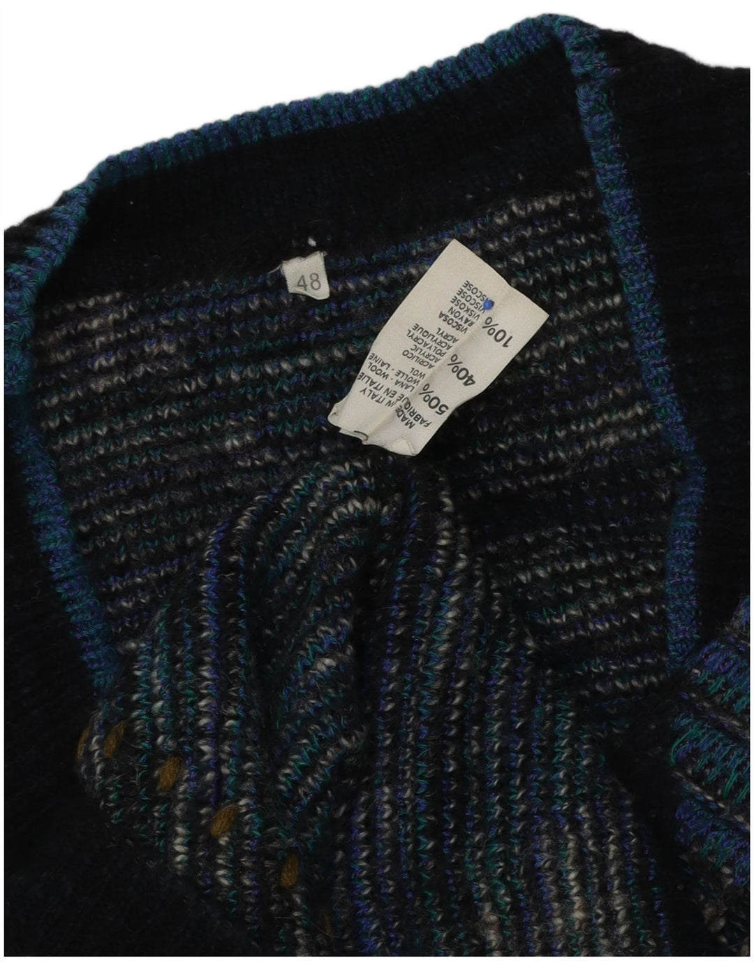 Vintage Herren Pullover mit V-Ausschnitt IT 48 Mittelblaue Argyle/Diamond-Wolle