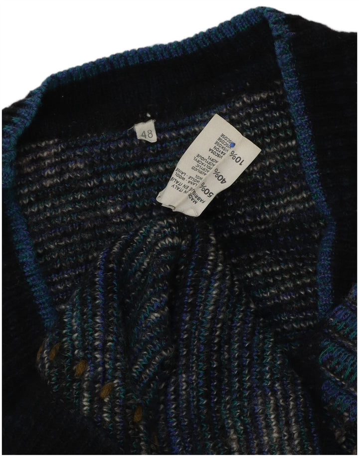 Vintage Herren Pullover mit V-Ausschnitt IT 48 Mittelblaue Argyle/Diamond-Wolle