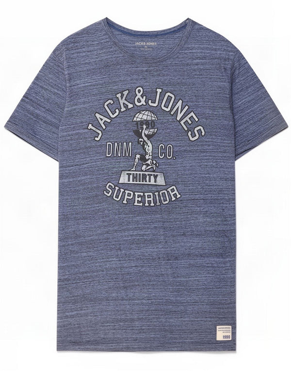 Jack & Jones Herren-T-Shirt mit Grafik, XL, blau meliert, Baumwolle