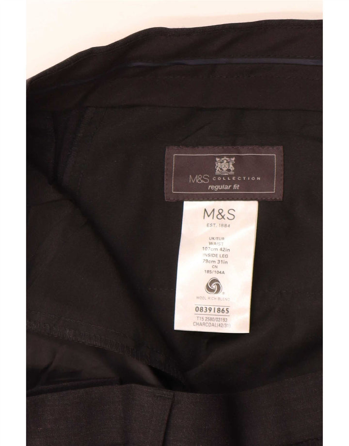 Marks & Spencer Herren-Anzughose mit normaler Passform, W42, L31, graue Wolle