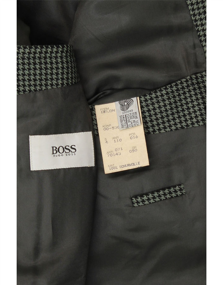 Hugo Boss Herren Blazer Jacke IT 50 Große grüne Hahnentritt-Schurwolle
