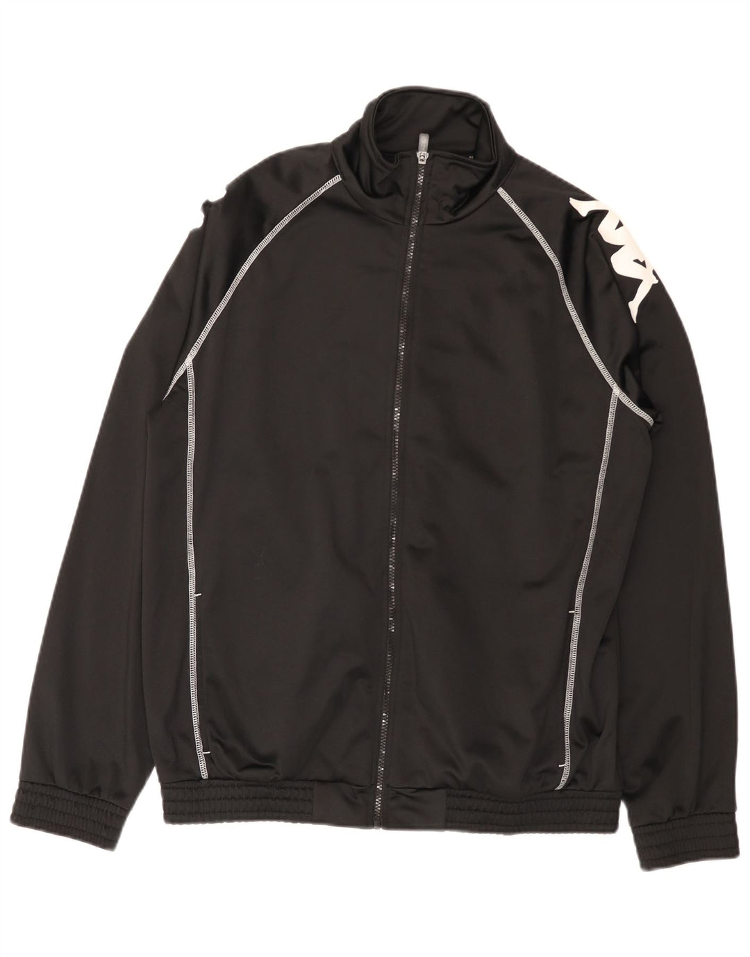 Kappa Herren-Trainingsanzug mit grafischem Oberteil, groß, aus schwarzem Polyester
