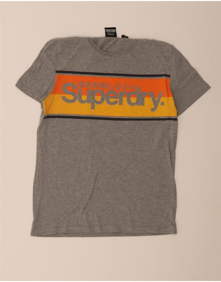 Superdry Herren Grafik-T-Shirt-Oberteil aus mittelgrauer Colourblock-Baumwolle