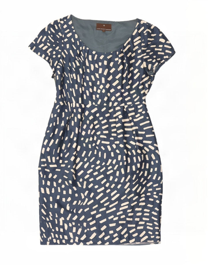 Fenn Wright Manson Damen Etuikleid UK 14 Mittelblaue geometrische Seide