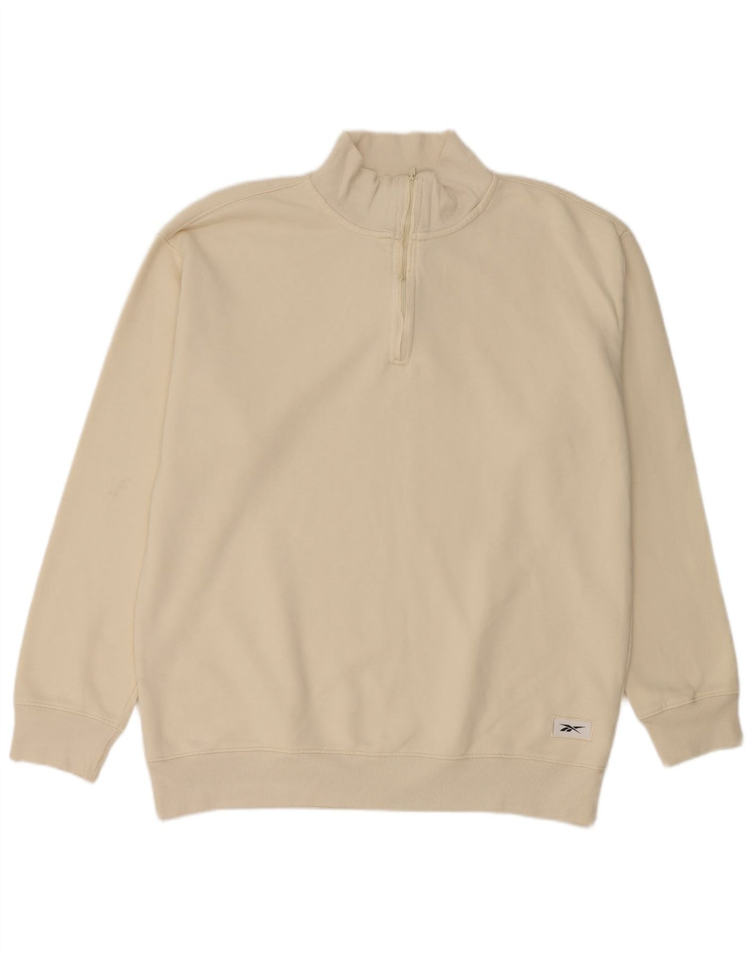 REEBOK Herren-Sweatshirt mit lockerer Passform und Reißverschluss am Hals, mittlere, cremefarbene Baumwolle