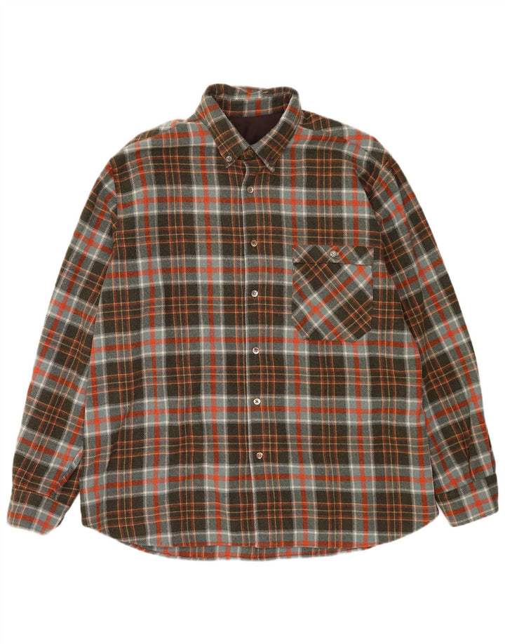 Vintage Herren Holzfäller Flanellhemd XL Khaki Kariert