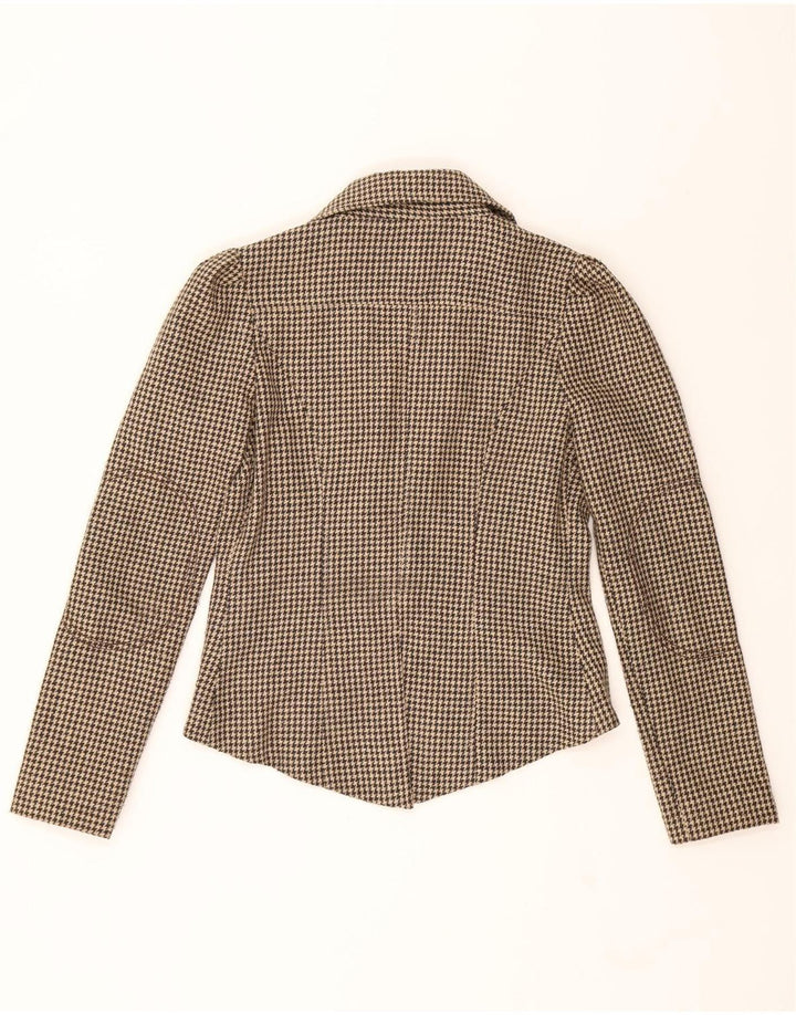 VINTAGE Womens 1 Button Blazer Jacket UK  10 Small Beige Houndstooth Vintage Vintage and Second-Hand Vintage from Messina Hembry 