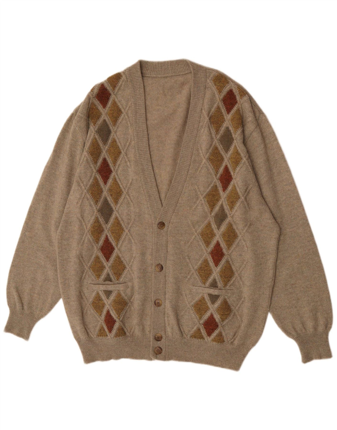 Vintage Herren Cardigan Pullover XL Braun Argyle/Diamant