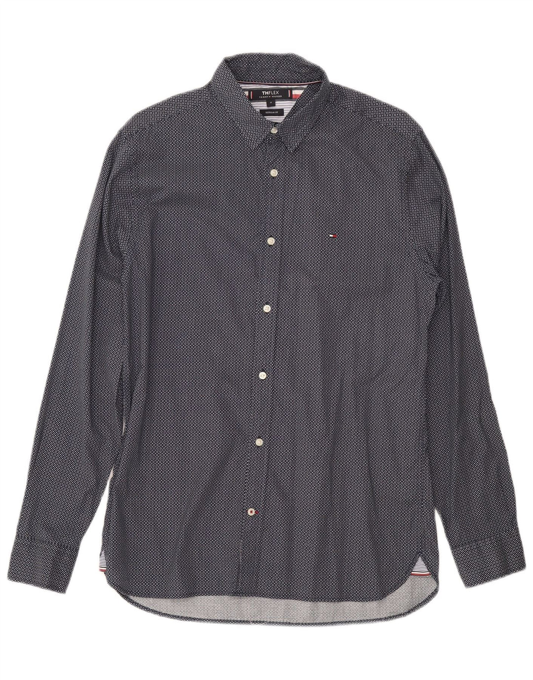Tommy Hilfiger Herren-Hemd mit normaler Passform, mittelmarineblau gepunktete Baumwolle
