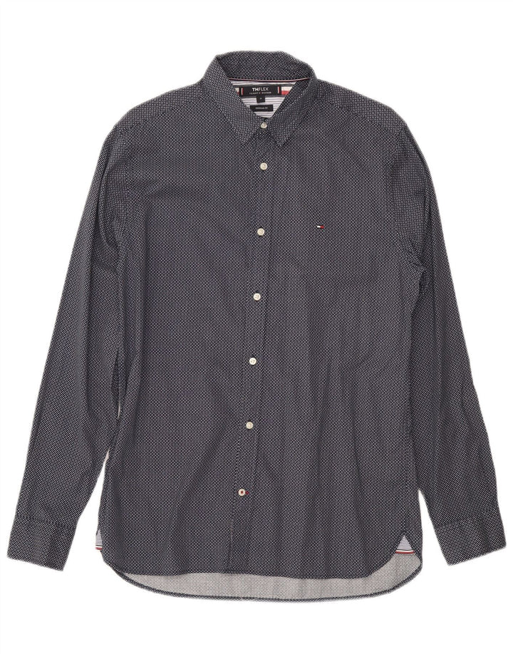 Tommy Hilfiger Herren-Hemd mit normaler Passform, mittelmarineblau gepunktete Baumwolle