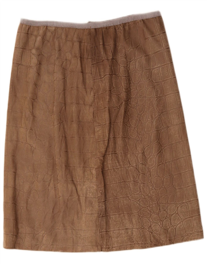 VINTAGE Damen Lederrock W30 Mittelbrauner Tierdruck