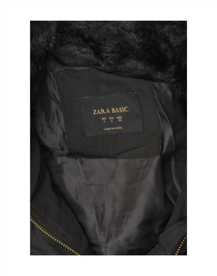 Zara Damen Wattierte Jacke UK 14 Large Schwarz