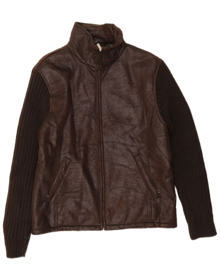 Vintage Herren Kunstlederjacke UK 36 Small Brown Colourblock Polyester