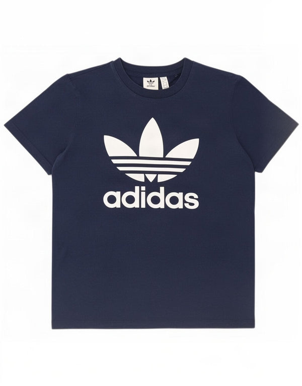 Adidas Damen Graphic T-Shirt Top UK 12 Medium Marineblau Baumwolle