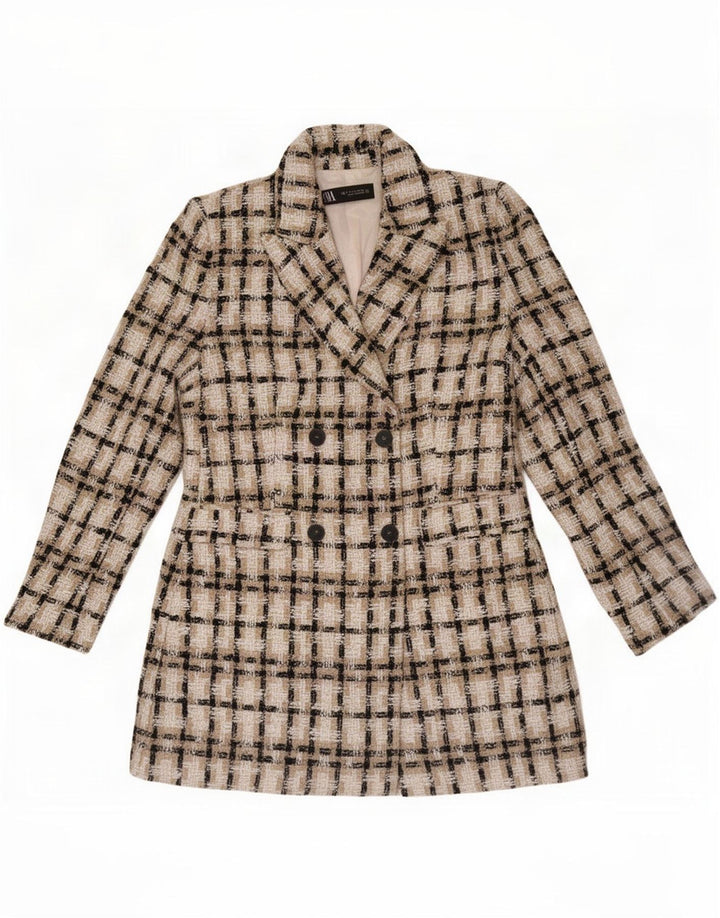 Zweireihiger Blazer für Damen von Zara, UK 12, Mittelbeige, Karo, Acryl