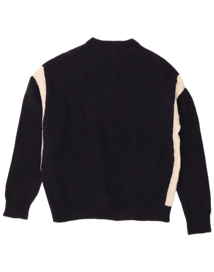 Reiss Herren-Pullover mit Rundhalsausschnitt, mittlere marineblaue Colourblock-Wolle