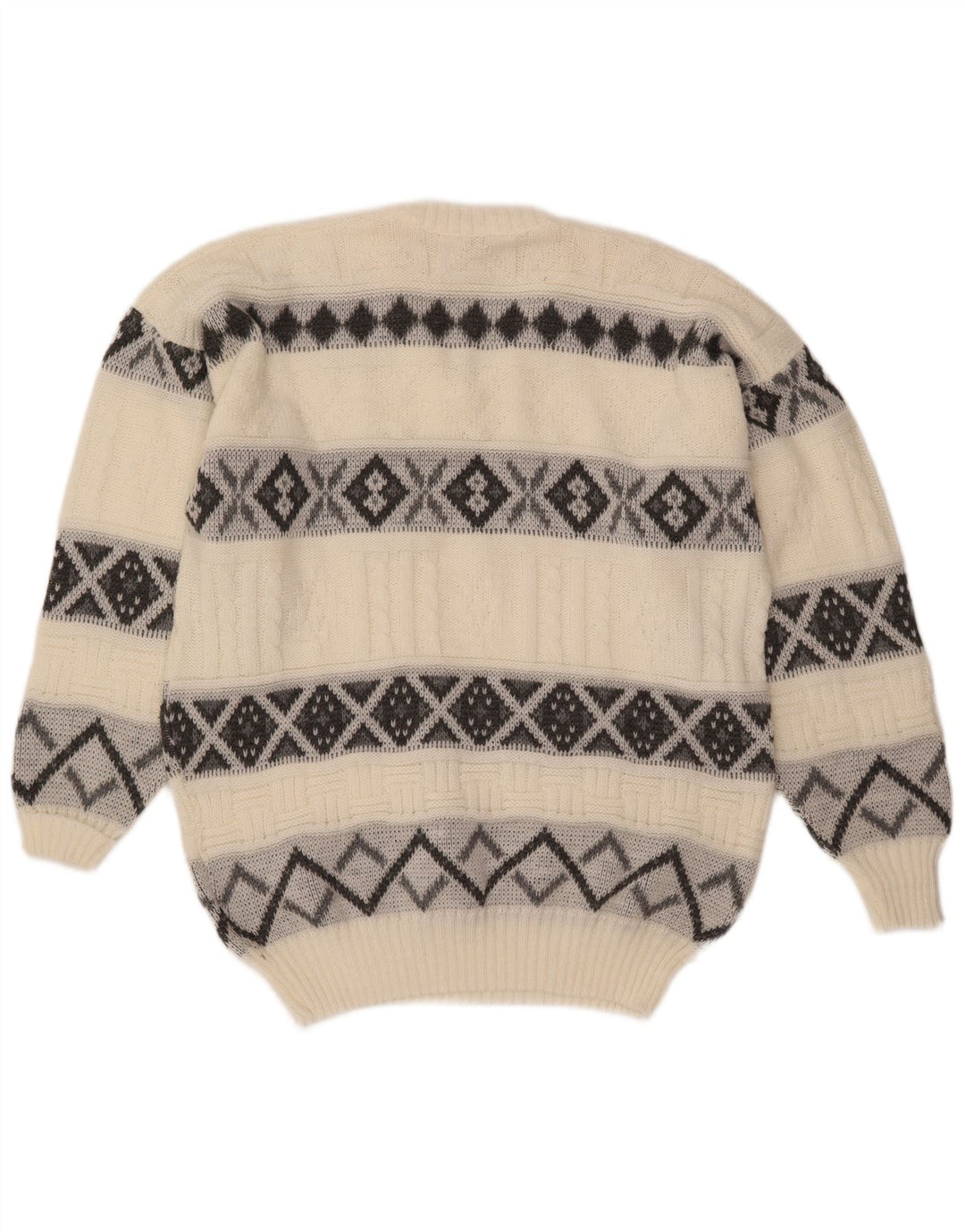 VINTAGE Herren-Pullover mit V-Ausschnitt, groß, Off-White, Fair Isle