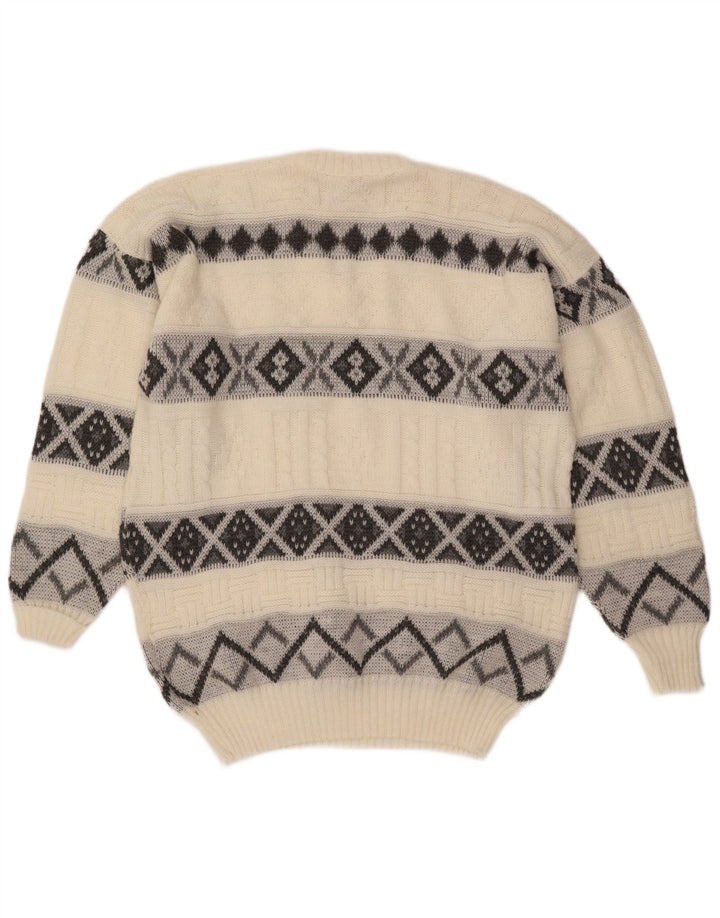 VINTAGE Herren-Pullover mit V-Ausschnitt, groß, Off-White, Fair Isle