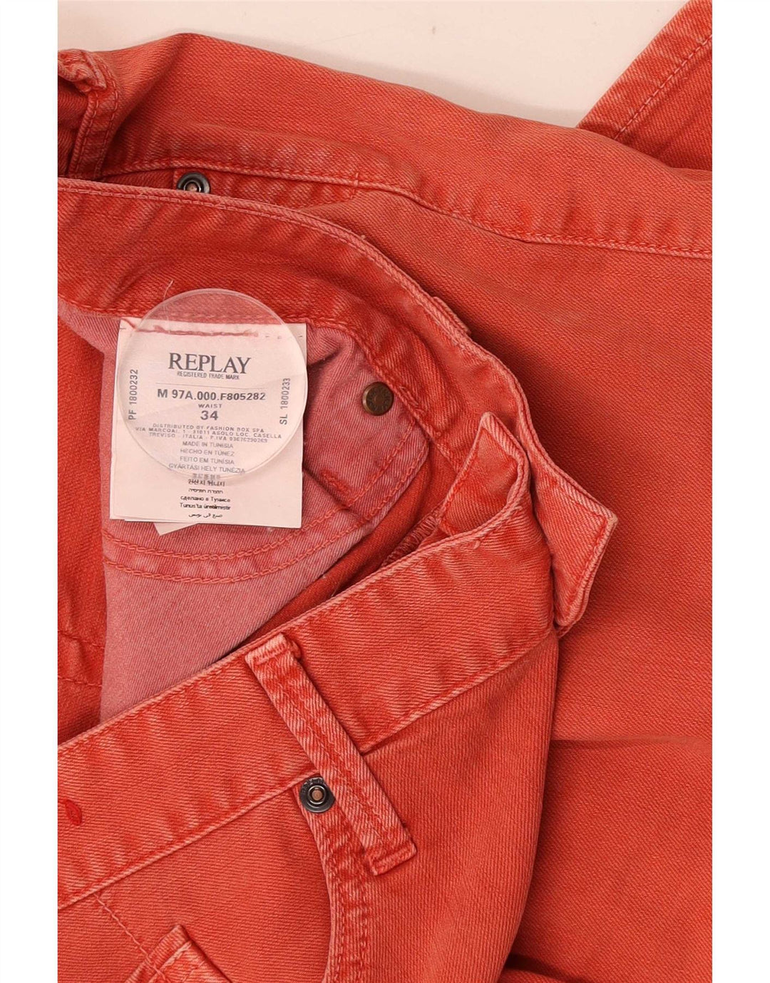 Replay Herren-Jeansshorts mit grafischer Grafik, Größe W34, Größe L, Rot, Baumwolle