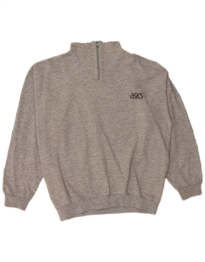 Asics Herren-Sweatshirt mit grafischem Reißverschluss, XL, grau gefleckte Baumwolle