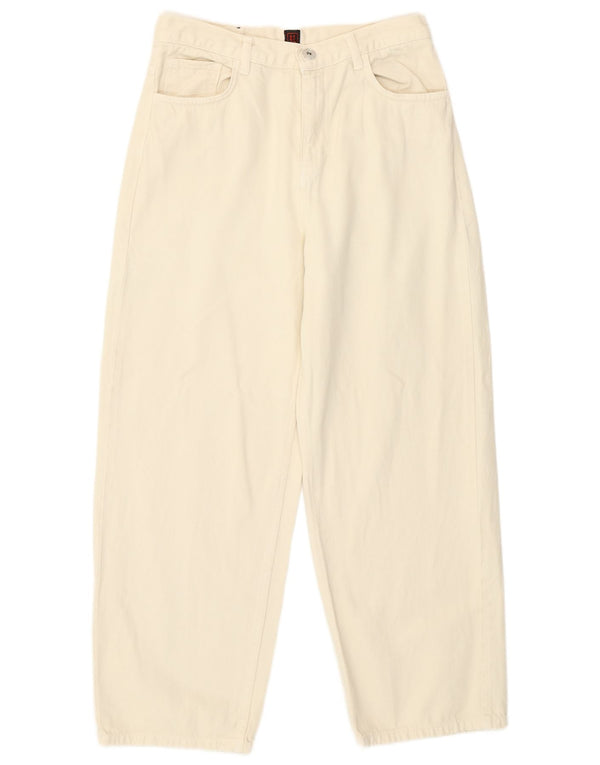 Stefanel Damen Crop High Rise Loose Jeans W28 L26 Off White