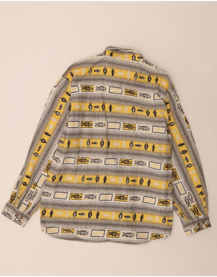 VINTAGE Mens Graphic Shirt Large Grey Striped Cotton Vintage Vintage and Second-Hand Vintage from Messina Hembry 