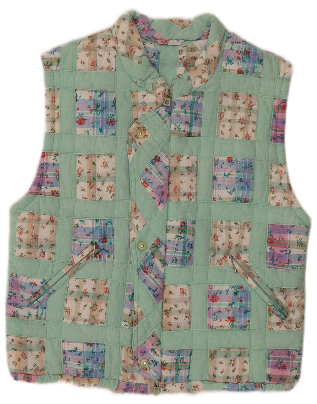Trissi Damen-Weste IT 40 aus mittelgrüner Patchwork-Baumwolle