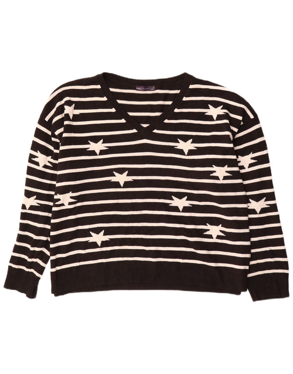 Marks & Spencer Damen-Pullover mit V-Ausschnitt, UK 22 3XL, schwarz gestreift