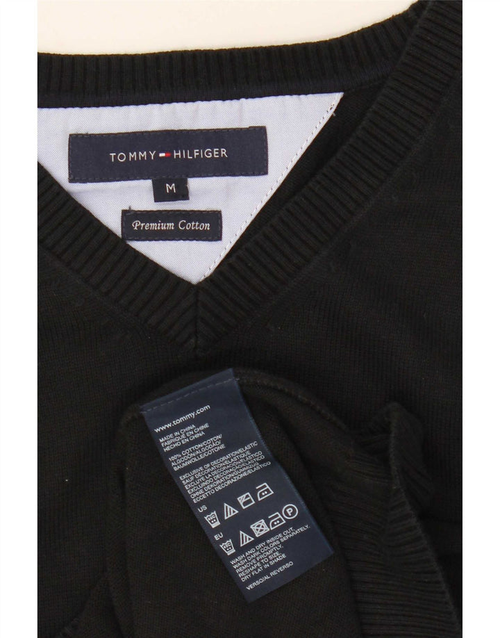 Tommy Hilfiger Herren-Pullover mit V-Ausschnitt, mittelschwarz, Baumwolle