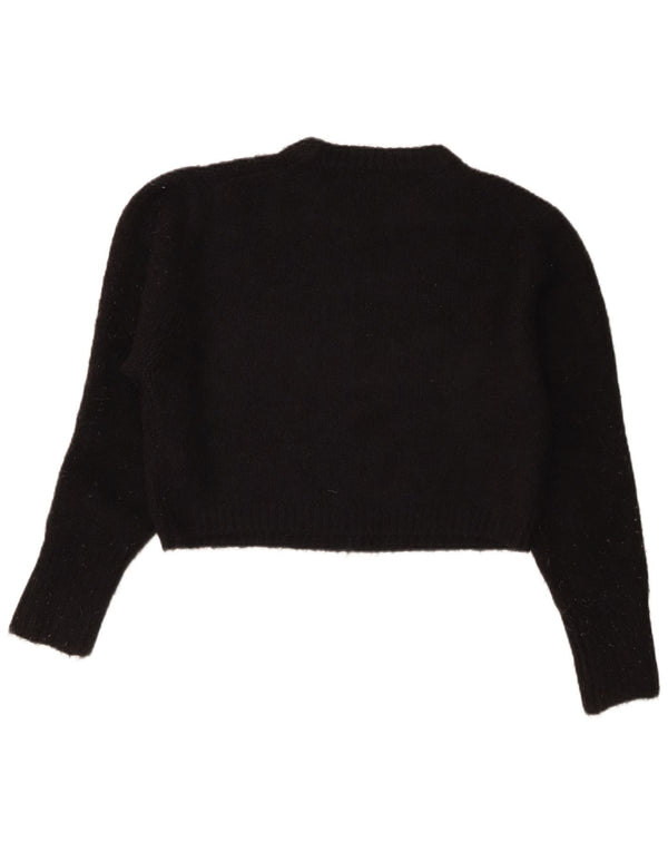 Zara Damen Crop Crew Neck Pullover Pullover UK 14 Medium Schwarz Acryl
