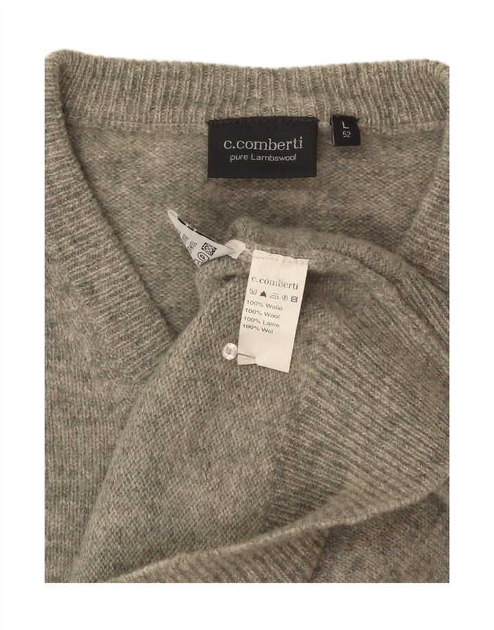 C.Comberti Herren-Pullover mit V-Ausschnitt, IT 52, große graue Wolle
