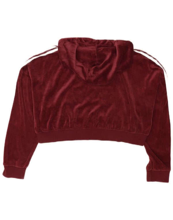 Adidas Damen Übergroßer Crop Velour Hoodie Pullover UK 16 Large Burgund