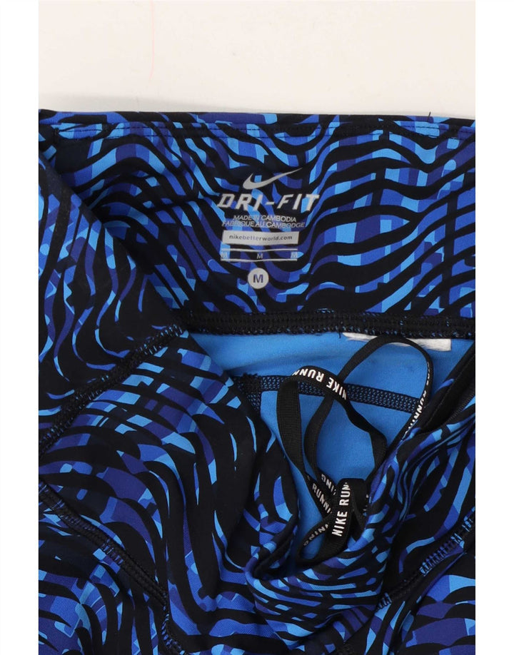 Nike Damen Dri Fit Leggings mit abstraktem Muster UK 12 Mittelblauer Chevron