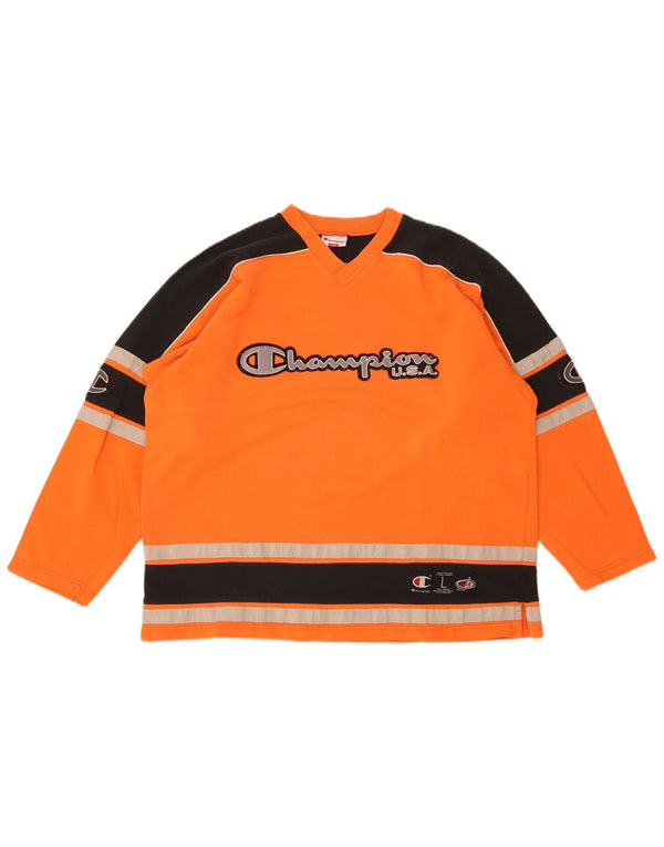 Champion Mens Graphic Sweatshirt Jumper Large Orange Colourblock Cotton
