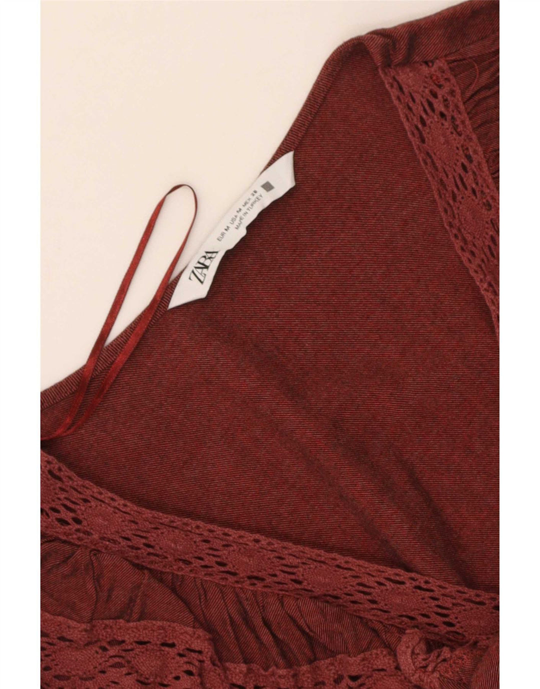 Zara Damen-Langarmblusenoberteil mit Rüschen vorne, UK 12, mittleres Kastanienbraun