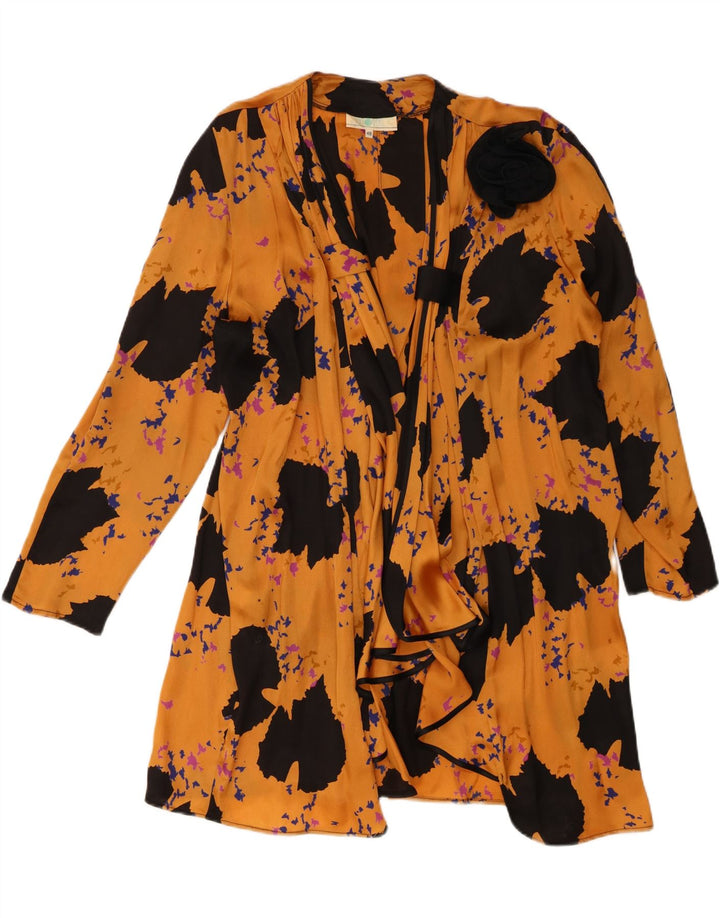 Vintage Damen Strickjacke mit abstraktem Muster IT 48 XL Gelbes Polyester