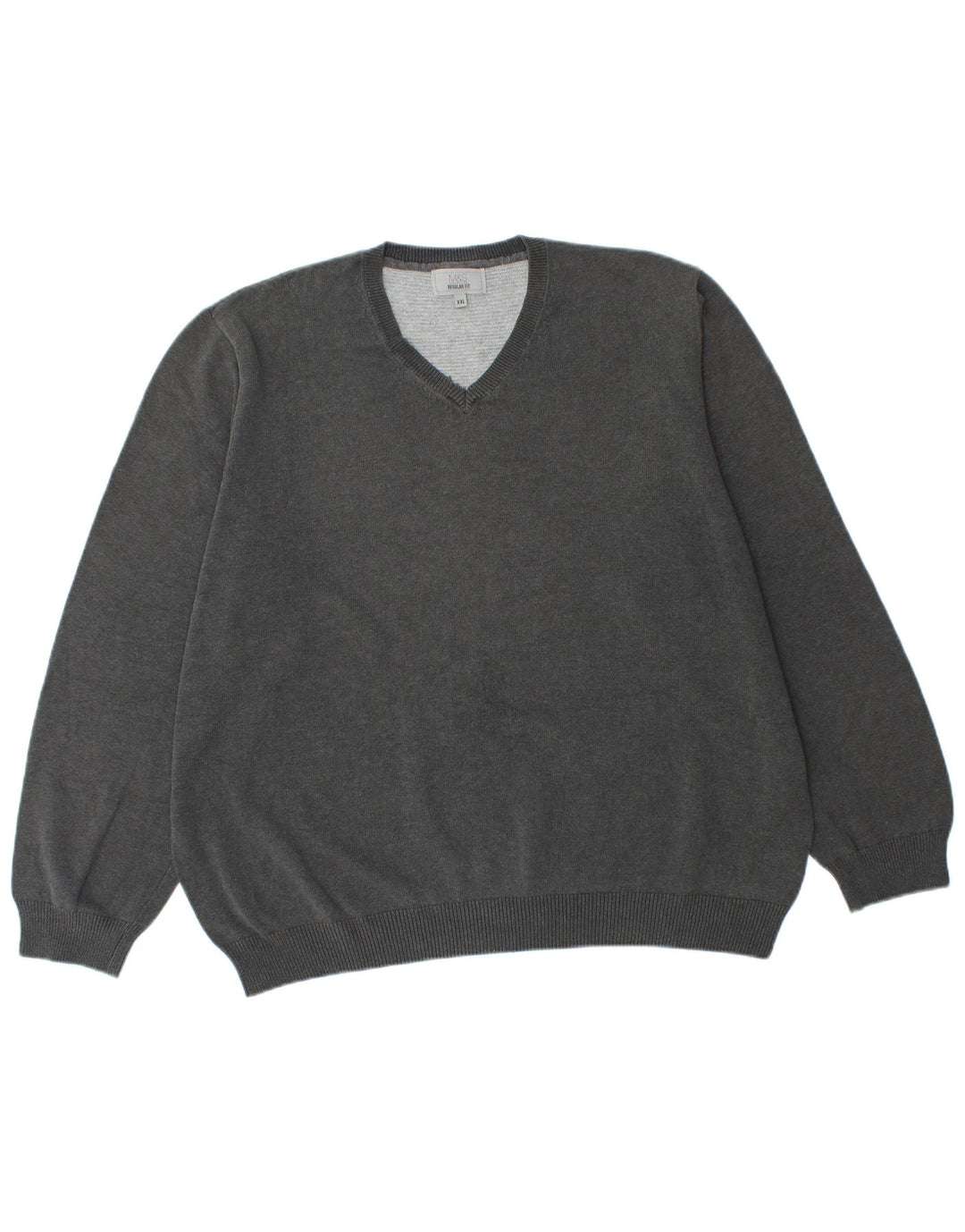 Marks & Spencer Herren-Pullover mit normaler Passform, V-Ausschnitt, 2XL, graue Baumwolle