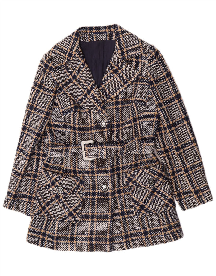 Vintage Damen Mantel UK 10 Small Navy Blue Check