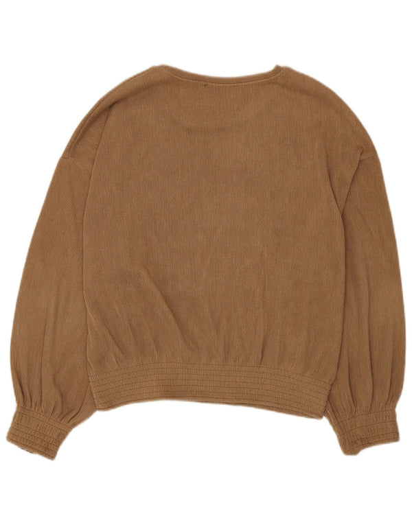 Zara Damen Langarm-Blusenoberteil UK 14 Medium Beige Polyester