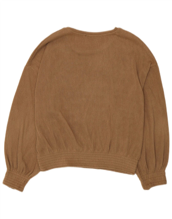Zara Damen Langarm-Blusenoberteil UK 14 Medium Beige Polyester