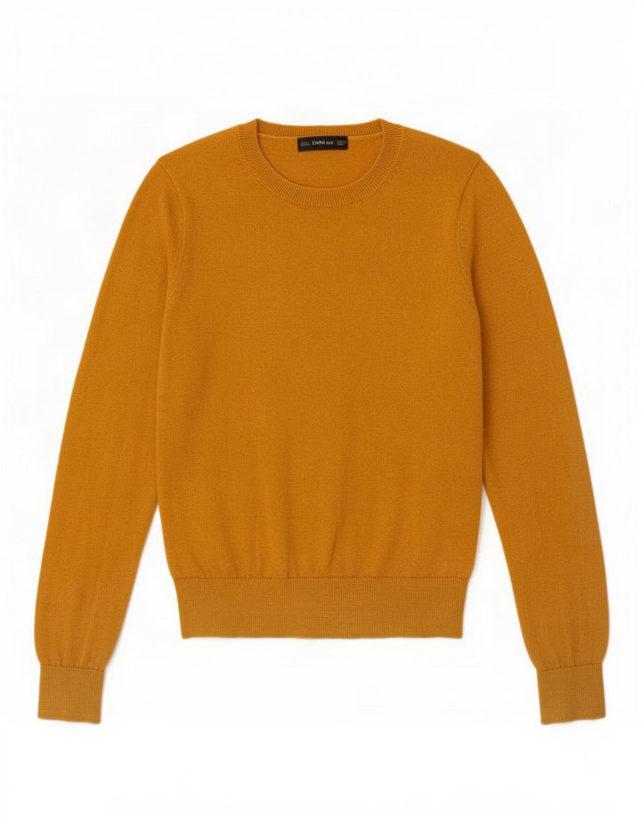 Zara Damen Crop Crew Neck Pullover Pullover UK 10 Small Gelb Polyester