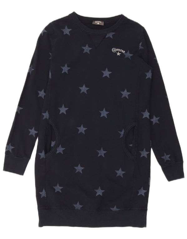Converse Sweatshirt-Pulloverkleid für Damen, Gr. 10, Größe S, Marineblau, geometrisch