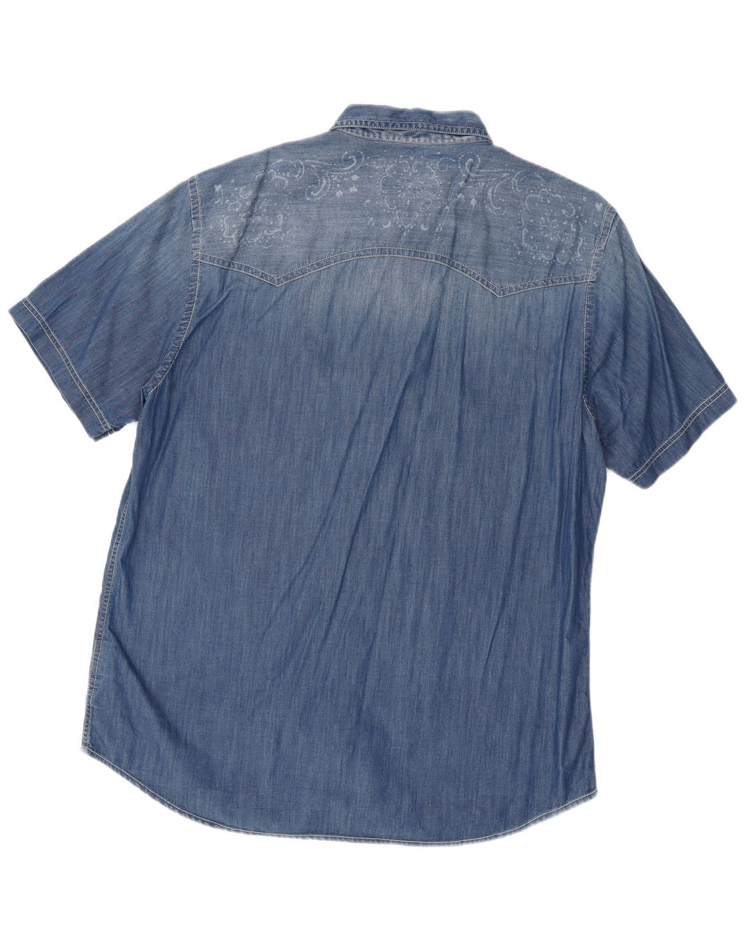 Marlboro Classics Herren Slim Fit Kurzarm-Jeanshemd 3XL Blau Paisley