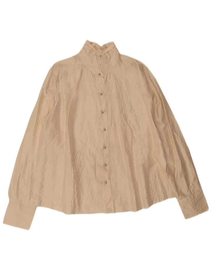 Marina Rinaldi Damen-Oversize-Hemdbluse, Größe 27, große beige Seide